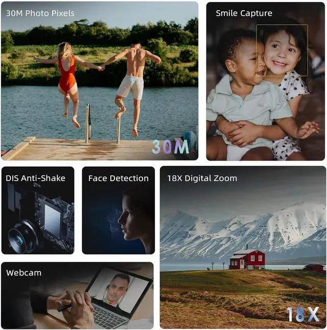 Alt view image 7 of 7 - Video Camera Camcorder Digital Camera Recorder Full HD 1080P 30FPS 30MP 3.0 Inch 270 Degree Rotation LCD 18X Digital Zoom with 16GB Card and 2 Batteries