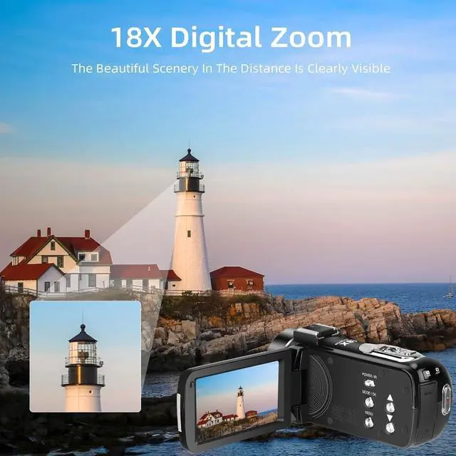 Alt view image 5 of 7 - Video Camera Camcorder Digital Camera Recorder Full HD 1080P 30FPS 30MP 3.0 Inch 270 Degree Rotation LCD 18X Digital Zoom with 16GB Card and 2 Batteries