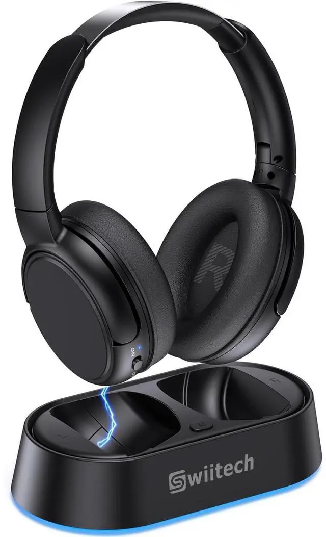 Main image of Wireless TV Headphones with Charging Dock, 45H Playtime, Black | Bluetooth 5.3, 100ft Long Range, Clear Voice, No Audio Delay, Plug & Play Over-Ear Headset for Seniors