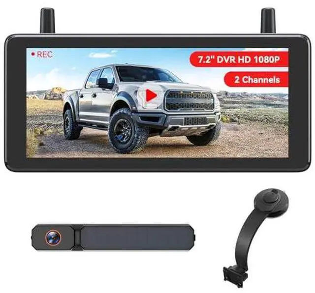 Main image of 7.2" Solar Wireless Backup Camera with Suction Cup Mount: HD 1080P DVR Reverse Camera, Adjustable Windshield Mount, IP69K Waterproof for Car, Van, SUV, Truck, Trailer, RV