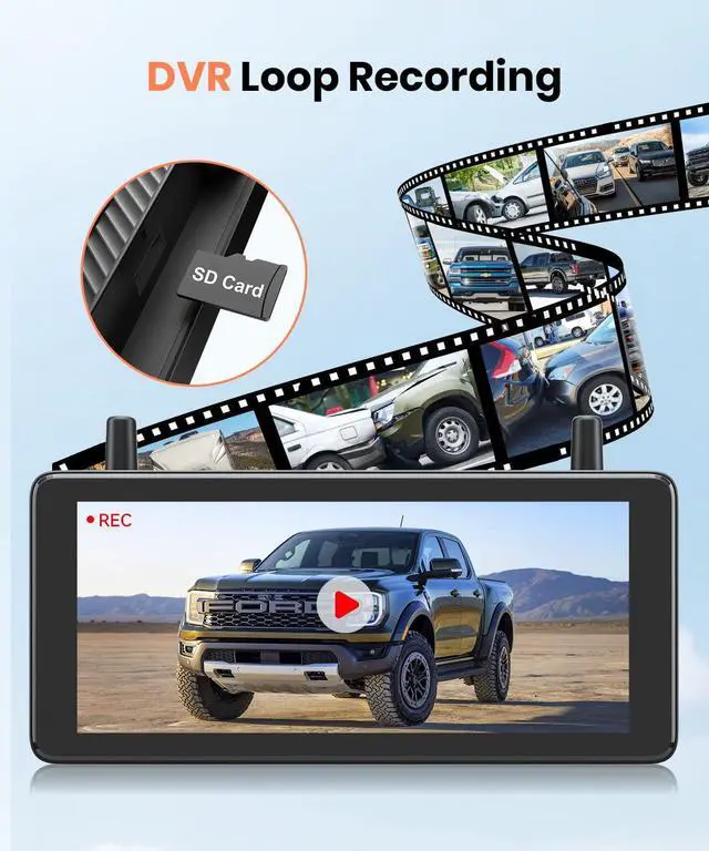Alt view image 4 of 4 - 7.2" Solar Wireless Backup Camera with Suction Cup Mount: HD 1080P DVR Reverse Camera, Adjustable Windshield Mount, IP69K Waterproof for Car, Van, SUV, Truck, Trailer, RV