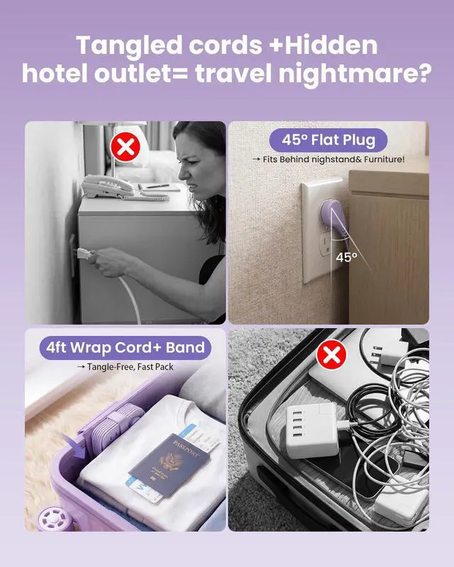 Alt view image 7 of 7 - 10in1 Cruise Approved Travel Power Strip USB C 20W,Travel Essential | for Cruise Hotel Airplane Beach Vacation,4ft Wrap Cord Flat Plug,6 Outlets (4 Widely Spaced),USB C Fast Charging,Travel Gifts