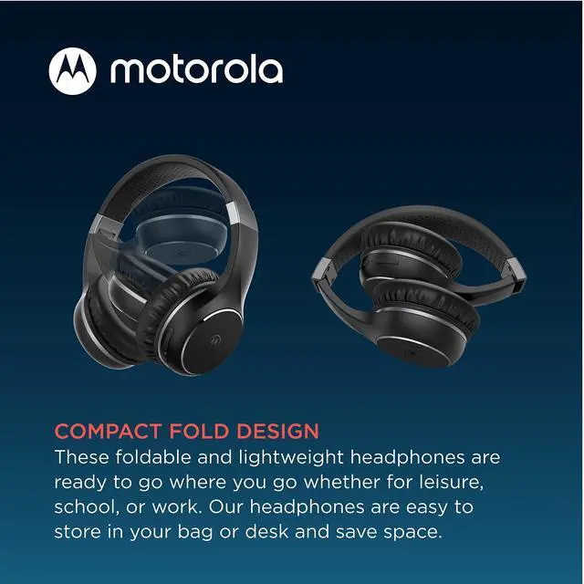 Alt view image 3 of 6 - Moto XT220 Bluetooth Wireless Headphones with Microphone, in-Line Control for Calls - Foldable Over-Ear Head Phones, Adjustable Headband, Dynamic Bass, Clear Sound - Black