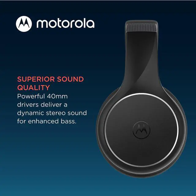 Alt view image 4 of 6 - Moto XT220 Bluetooth Wireless Headphones with Microphone, in-Line Control for Calls - Foldable Over-Ear Head Phones, Adjustable Headband, Dynamic Bass, Clear Sound - Black