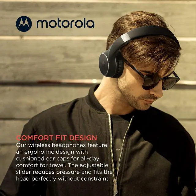 Alt view image 5 of 6 - Moto XT220 Bluetooth Wireless Headphones with Microphone, in-Line Control for Calls - Foldable Over-Ear Head Phones, Adjustable Headband, Dynamic Bass, Clear Sound - Black