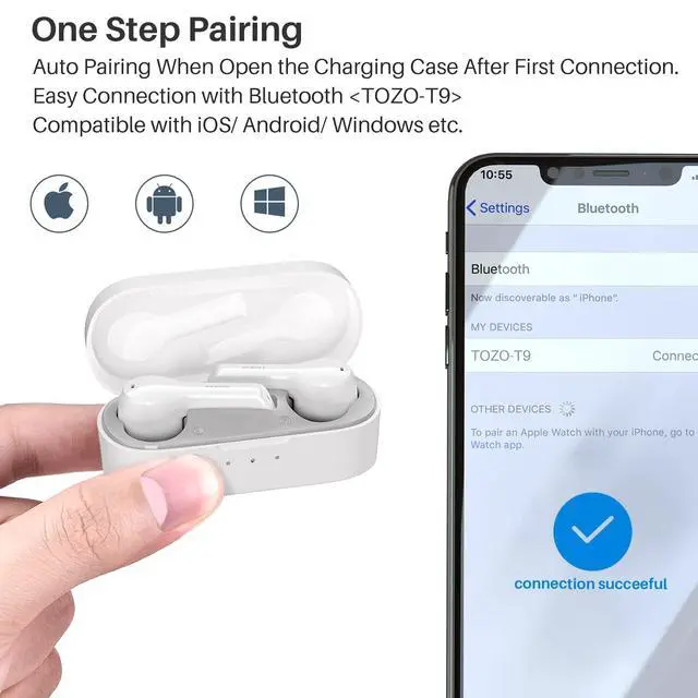 Alt view image 2 of 7 - T9 Wireless Earbuds Bluetooth 5.3 Crystal Sound in Ear Headphones | ENC Call Noise Cancellation with 4 Mics, 40 Hours Playtime Ear buds, Wireless Charging Case, IPX7 Waterproof Earphones Black