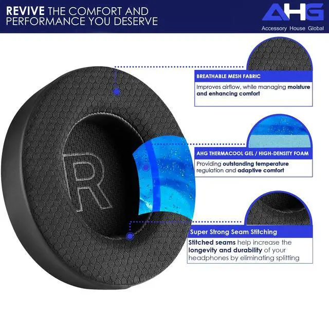 Alt view image 2 of 7 - AHG Premium Cool Gel Space Q45 Headphones Ear Pads/Sound core Q45 Ear Cushions Compatible with Anker Soundcore Space Q45 Headphones (Black). Cooling Gel | Breathable Mesh | High-Density Foam