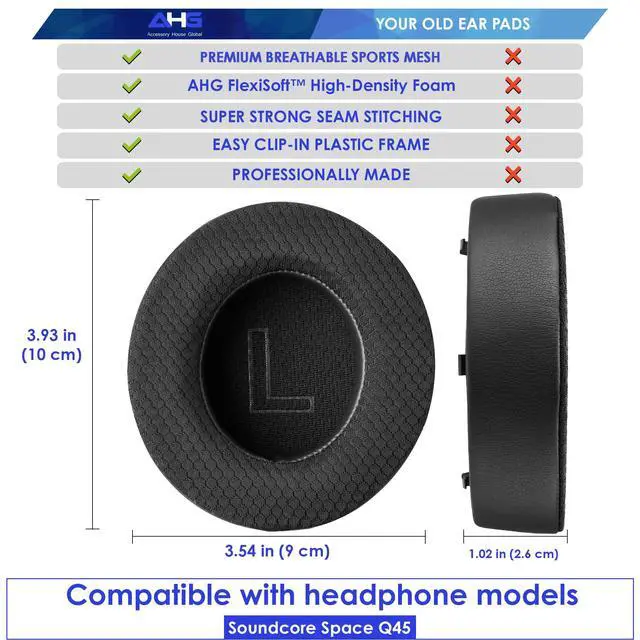 Alt view image 3 of 7 - AHG Premium Cool Gel Space Q45 Headphones Ear Pads/Sound core Q45 Ear Cushions Compatible with Anker Soundcore Space Q45 Headphones (Black). Cooling Gel | Breathable Mesh | High-Density Foam