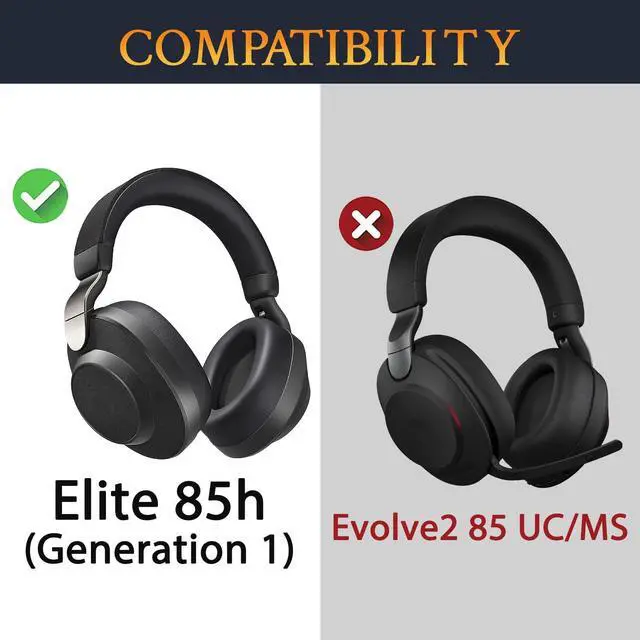 Alt view image 2 of 7 - Professional Replacement Ear Pads Cushions for Jabra Elite 85h Wireless Over-Ear Headphones, Earpads with Soft Protein Leather, Noise Isolation Foam - Black