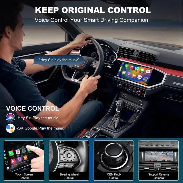 Alt view image 3 of 7 - Wireless CarPlay/Android Auto Retrofit Kit Decoder Module Compatible with Audi A4/A5/S4/S5/RS4/RS5, and Q5 (20082018) for 3G MMI System, Supports OEM Controls, MirrorLink, Navigation, Reverse Camera