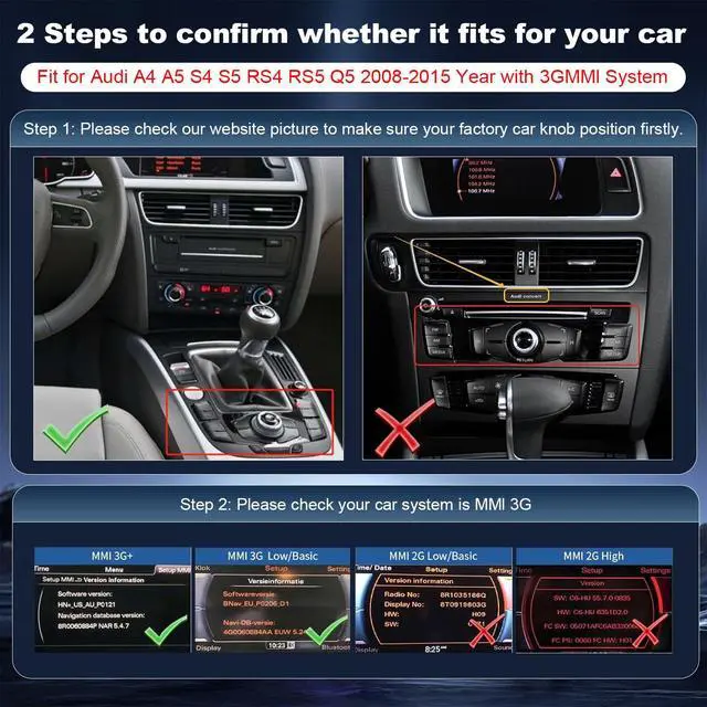 Alt view image 4 of 7 - Wireless CarPlay/Android Auto Retrofit Kit Decoder Module Compatible with Audi A4/A5/S4/S5/RS4/RS5, and Q5 (20082018) for 3G MMI System, Supports OEM Controls, MirrorLink, Navigation, Reverse Camera