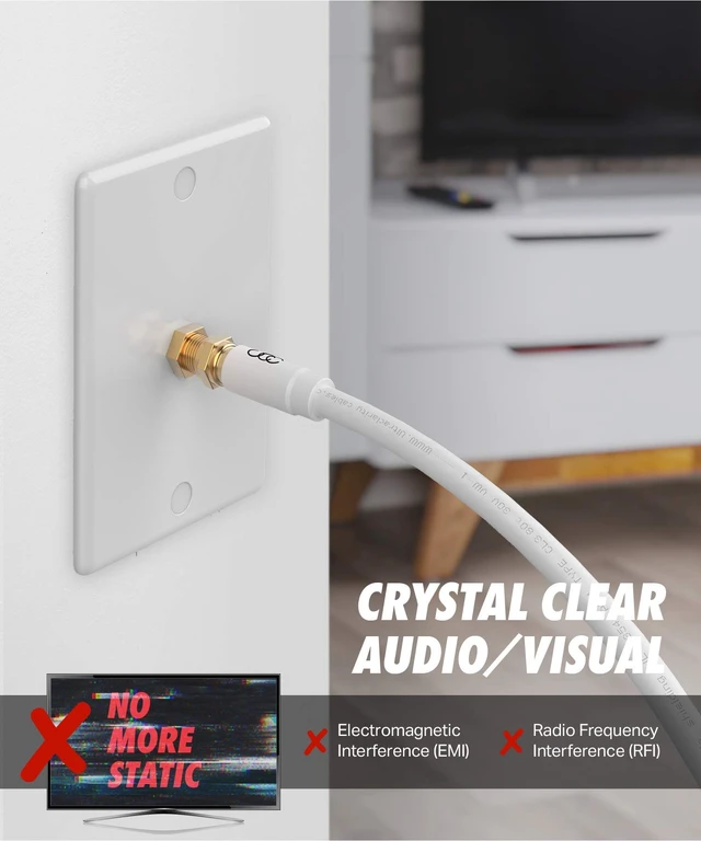 Alt view image 6 of 7 - RG6 Coaxial Cable 30 FT, CL3 White Coax Cord TV Cable Wire, in-Wall Rated-Digital Audio Video Satellite Cable Extension, Gold Plated Compression Connectors - White