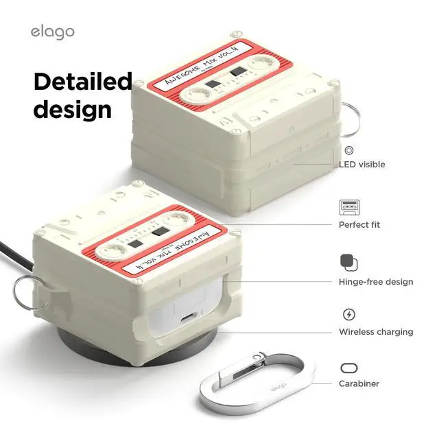 Alt view image 6 of 7 - Case for Galaxy Buds 4 Pro & Galaxy Buds 4 | Cassette Tape Design Cover with Carabiner, Full Protection, Headphone Accessories, for Men, for Women (Classic White)