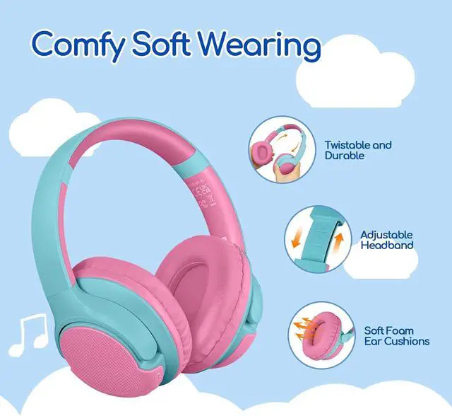 Alt view image 2 of 6 - Kids Bluetooth Headphones, 40Hrs Play time, Kids Wireless Headphones Over Ear with 85dB/94dB Volume Limited - Pink