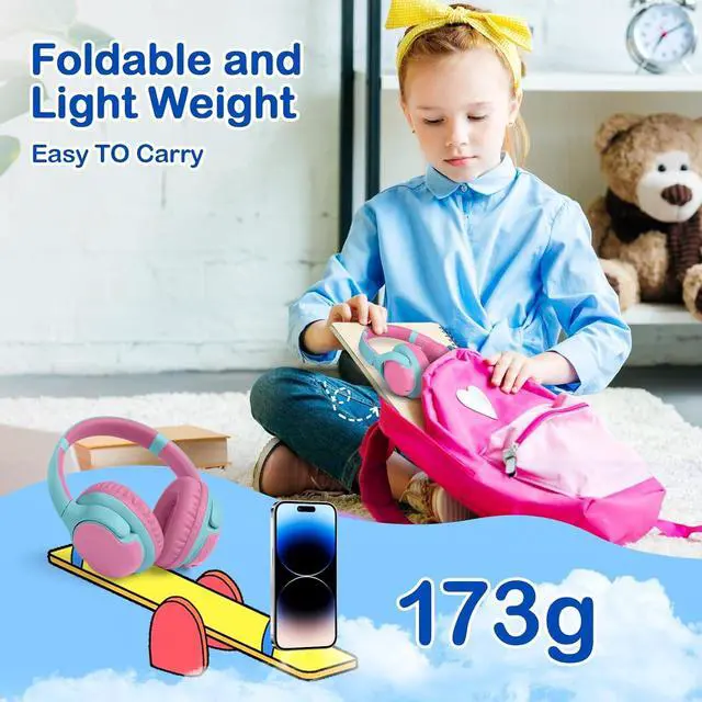 Alt view image 4 of 6 - Kids Bluetooth Headphones, 40Hrs Play time, Kids Wireless Headphones Over Ear with 85dB/94dB Volume Limited - Pink