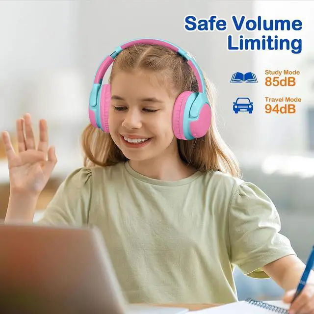 Alt view image 3 of 6 - Kids Bluetooth Headphones, 40Hrs Play time, Kids Wireless Headphones Over Ear with 85dB/94dB Volume Limited - Pink