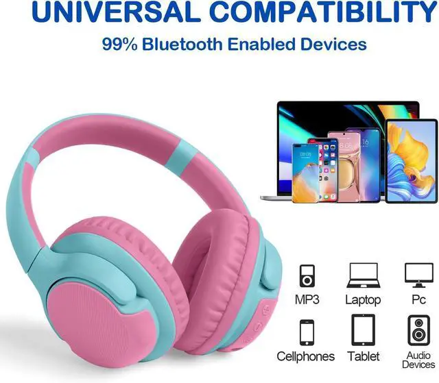 Alt view image 6 of 6 - Kids Bluetooth Headphones, 40Hrs Play time, Kids Wireless Headphones Over Ear with 85dB/94dB Volume Limited - Pink