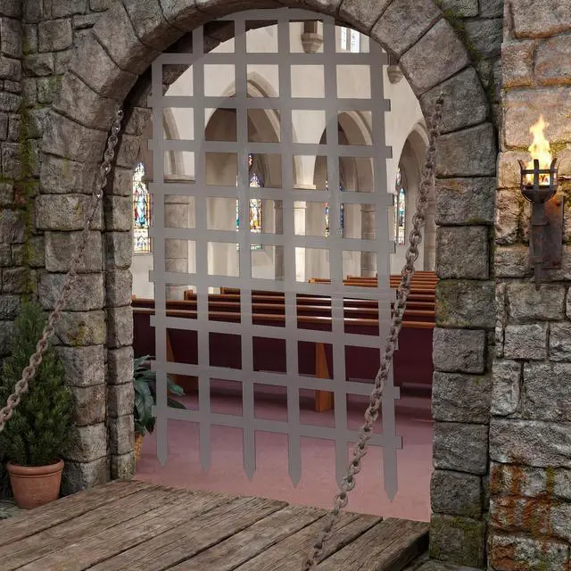 Alt view image 4 of 6 - 1 Pcs Medieval Themed Party Decorations 4.9 ft Prison Fence Door Cover Medieval Birthday Castle Backdrop Renaissance Party Decorations for Knight Castle Birthday Photo Props Background