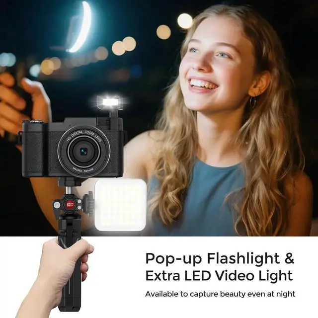 Alt view image 4 of 7 - 5K Vlogging Camera with WiFi 4K Digital Camera for Photography | Flip Screen, Slow Motion, Self-timer, 64MP Video Camera for Youtube with Selfie Light, Desk Tripod, Batteries, Strap