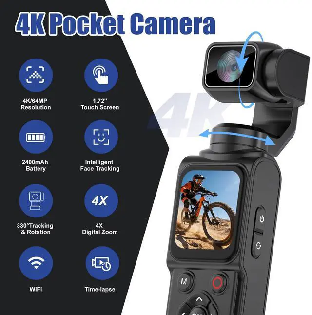 Alt view image 2 of 7 - 4K Vlogging Camera with Face/Object Tracking 32GB | 330° Rotation Lens Handheld Camcorder,Pocket Cam with Audio/Video Recording,Fast Focusing,Digital Camera for Photography