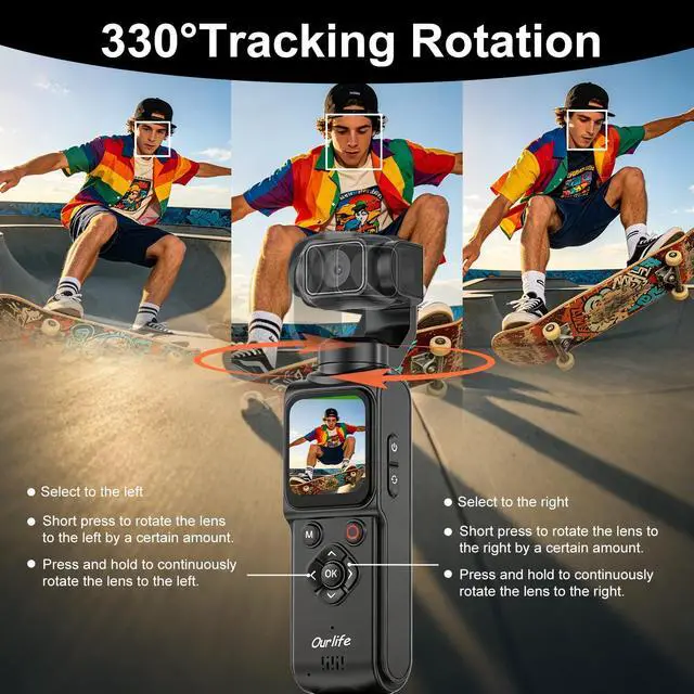 Alt view image 4 of 7 - 4K Vlogging Camera with Face/Object Tracking 32GB | 330° Rotation Lens Handheld Camcorder,Pocket Cam with Audio/Video Recording,Fast Focusing,Digital Camera for Photography