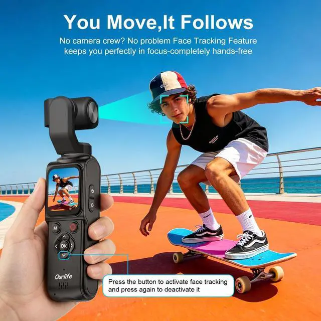 Alt view image 6 of 7 - 4K Vlogging Camera with Face/Object Tracking 32GB | 330° Rotation Lens Handheld Camcorder,Pocket Cam with Audio/Video Recording,Fast Focusing,Digital Camera for Photography