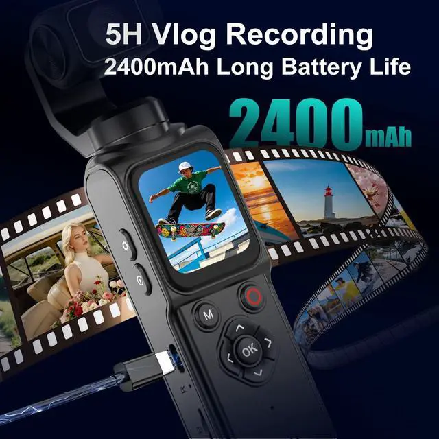 Alt view image 7 of 7 - 4K Vlogging Camera with Face/Object Tracking 32GB | 330° Rotation Lens Handheld Camcorder,Pocket Cam with Audio/Video Recording,Fast Focusing,Digital Camera for Photography