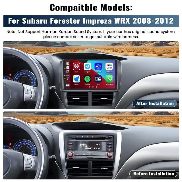 Alt view image 2 of 7 - 2G+64G Car Stereo for Subaru Forester Impreza WRX 2008-2012 Wireless CarPlay Android Auto Bluetooth,EQ Android 13 9" Inch HD Touchscreen WiFi GPS Mirror Link 26-UI FM/RDS USB SWC+Backup Camera Mic