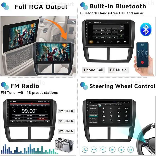 Alt view image 5 of 7 - 2G+64G Car Stereo for Subaru Forester Impreza WRX 2008-2012 Wireless CarPlay Android Auto Bluetooth,EQ Android 13 9" Inch HD Touchscreen WiFi GPS Mirror Link 26-UI FM/RDS USB SWC+Backup Camera Mic