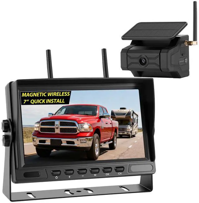 Main image of Magnetic Solar Wireless Backup Camera for Trailer: No Wiring Quick Install 7" HD 2-Split Monitor Rechargeable Battery IP68 Rearview Camera System for RV Truck Camper Horse Trailer Camera
