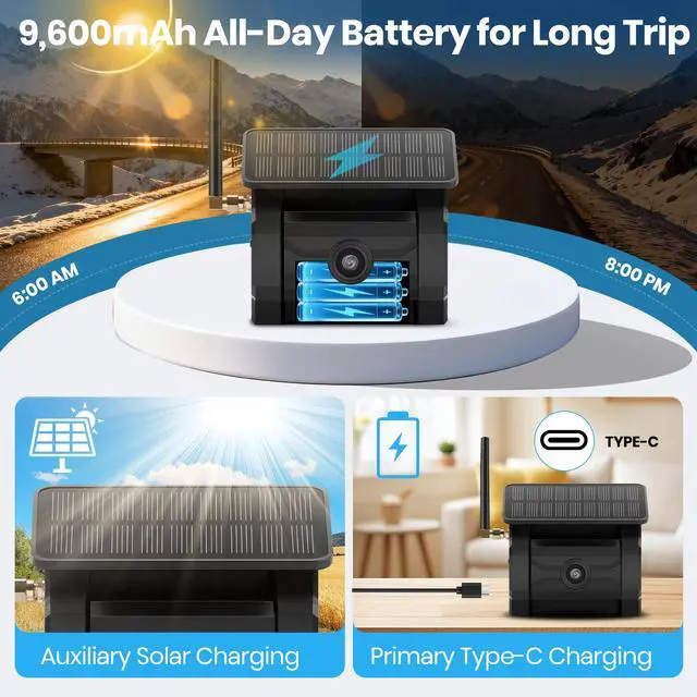 Alt view image 3 of 7 - Magnetic Solar Wireless Backup Camera for Trailer: No Wiring Quick Install 7" HD 2-Split Monitor Rechargeable Battery IP68 Rearview Camera System for RV Truck Camper Horse Trailer Camera