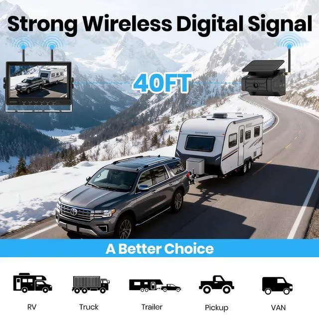 Alt view image 6 of 7 - Magnetic Solar Wireless Backup Camera for Trailer: No Wiring Quick Install 7" HD 2-Split Monitor Rechargeable Battery IP68 Rearview Camera System for RV Truck Camper Horse Trailer Camera