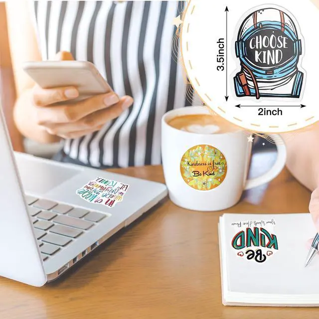 Alt view image 5 of 7 - 500 Pcs Kindness Stickers Bulk Vinyl Be Kind Stickers Water Bottle Kindness Decals Waterproof Physical Motivational Encouraging Decals for Adults Friends