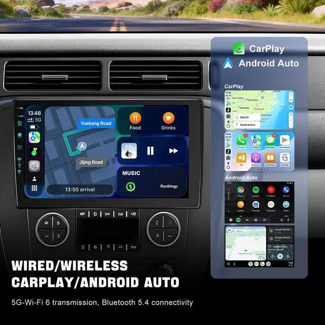 Alt view image 2 of 7 - for Upgraded 10.2 Chevrolet Silverado 2007-2013 Tahoe GMC Sierra Yukon Radio, 5G-WiFi6 Wireless CarPlay Android Auto QLED Car Stereo/AM/FM/Airplay/1080P (4Ram+64Rom-HD)