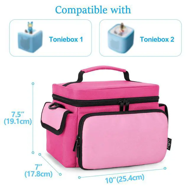 Alt view image 6 of 6 - Carry Case Compatible with Tonie Box 2/1 with Handle, Pink, Bag Only | Headphones Charging Station Storage with Shoulder Strap for Audio Player Starter Set, Patent Design