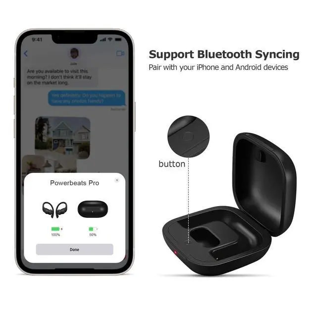 Alt view image 2 of 7 - Charging Case Replacement Compatible for Powerbeats Pro Charger with Bluetooth Pairing Sync Button, 700mAh Built-in Battery (Not Include Powerbeats Pro)
