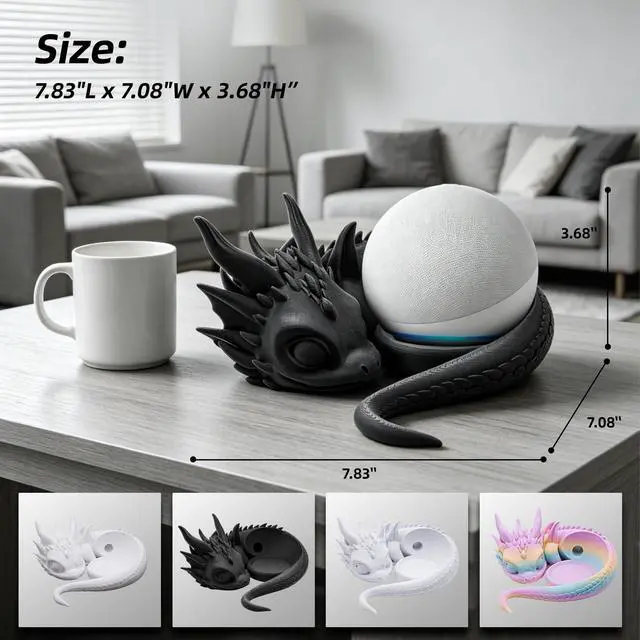 Alt view image 3 of 6 - Dragon-Shaped Speaker Stand 3D Printed - Cute Fantasy Decor Holder for Echo Dot (3rd/4th/5th Gen), Plastic Desktop Accessory for Gaming & Home Decor