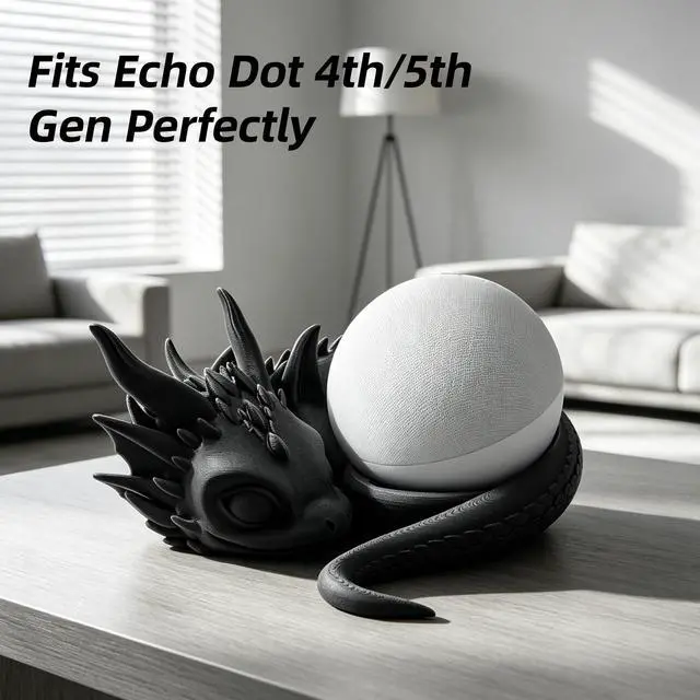 Alt view image 2 of 6 - Dragon-Shaped Speaker Stand 3D Printed - Cute Fantasy Decor Holder for Echo Dot (3rd/4th/5th Gen), Plastic Desktop Accessory for Gaming & Home Decor