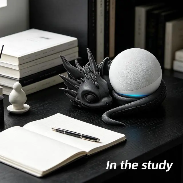 Alt view image 6 of 6 - Dragon-Shaped Speaker Stand 3D Printed - Cute Fantasy Decor Holder for Echo Dot (3rd/4th/5th Gen), Plastic Desktop Accessory for Gaming & Home Decor