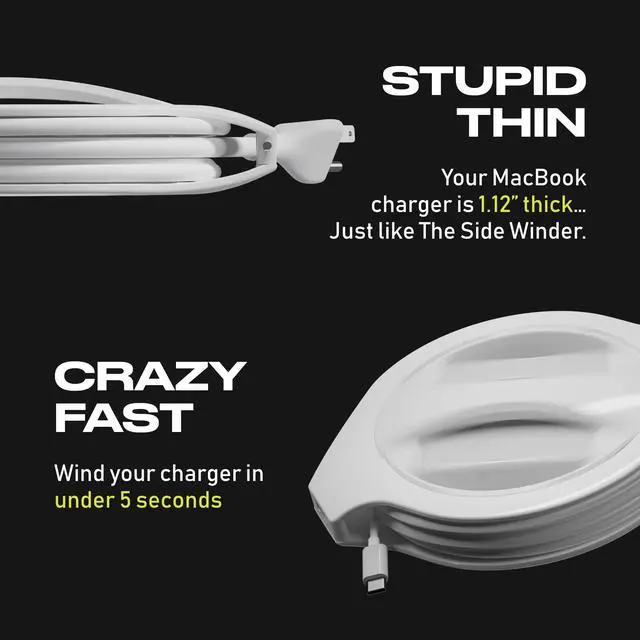 Alt view image 5 of 7 - Fuse Reel Side Winder MacBook Charger Organizer Compatible with USB-C and MagSafe Apple Adapter - Travel Essential and Desk Cord Case and Cable Management for MacBook Pro Laptop Adapter