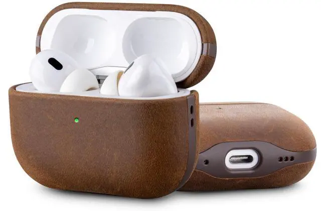 Main image of Edge Series - Leather Case for AirPods Pro 2 - Dark Brown | Artisan Hand-Wrapped Case - Full Grain Leather - Microfiber-Lined Scratch Protection - Compatible with Wireless Charging