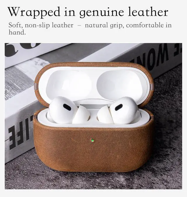 Alt view image 2 of 5 - Edge Series - Leather Case for AirPods Pro 2 - Dark Brown | Artisan Hand-Wrapped Case - Full Grain Leather - Microfiber-Lined Scratch Protection - Compatible with Wireless Charging
