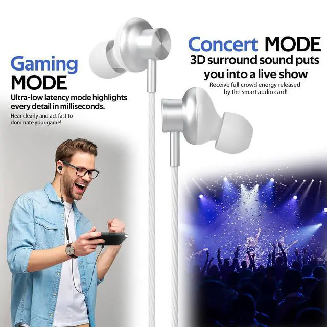 Alt view image 6 of 7 - USB-C in-Ear Wired Headphones,Earbuds, with high-Fidelity Sound Card, 5-Mode Audio, Low-Latency Gaming, KTV Vocal Enhancement-White