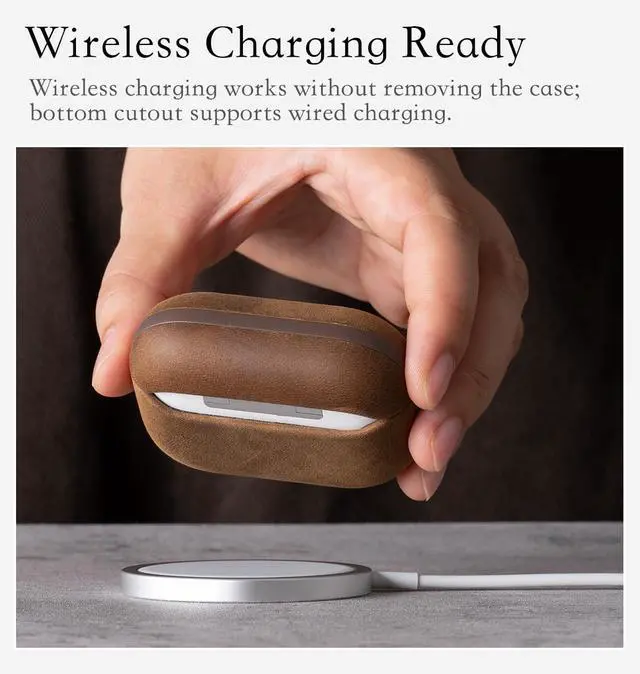 Alt view image 4 of 5 - Edge Series - Leather Case for AirPods Pro 2 - Dark Brown | Artisan Hand-Wrapped Case - Full Grain Leather - Microfiber-Lined Scratch Protection - Compatible with Wireless Charging