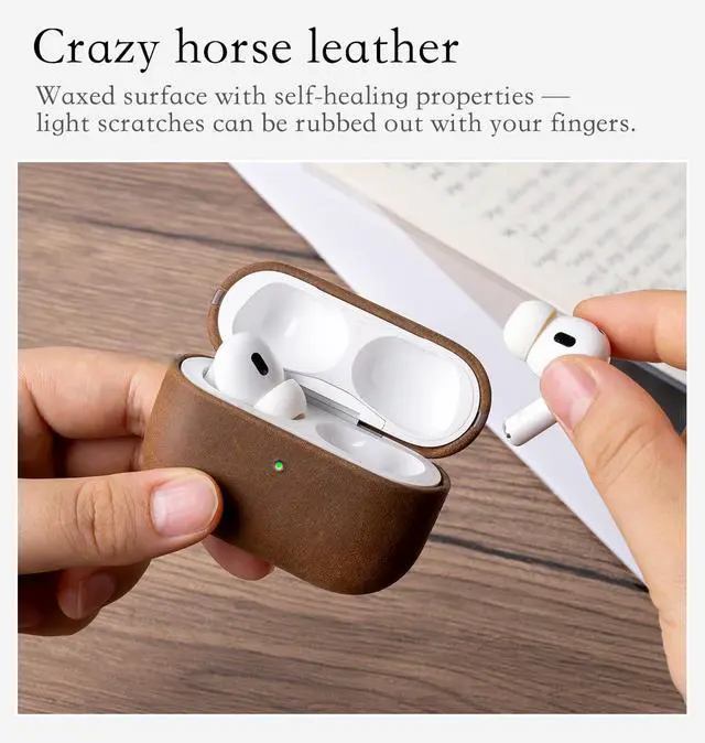 Alt view image 5 of 5 - Edge Series - Leather Case for AirPods Pro 2 - Dark Brown | Artisan Hand-Wrapped Case - Full Grain Leather - Microfiber-Lined Scratch Protection - Compatible with Wireless Charging