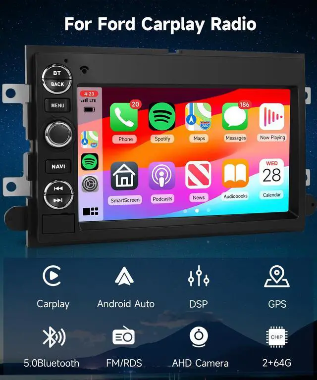 Alt view image 3 of 7 - Car Stereo for Ford F150 F250 F350 E250 E350 Fusion Edge Explorer | Radio with 7inch Touchscreen Wireless CarPlay Android Auto Bluetooth GPS FM/RDS SWC DAB+ OBD2 Backup Camera 2G+64G WiFi
