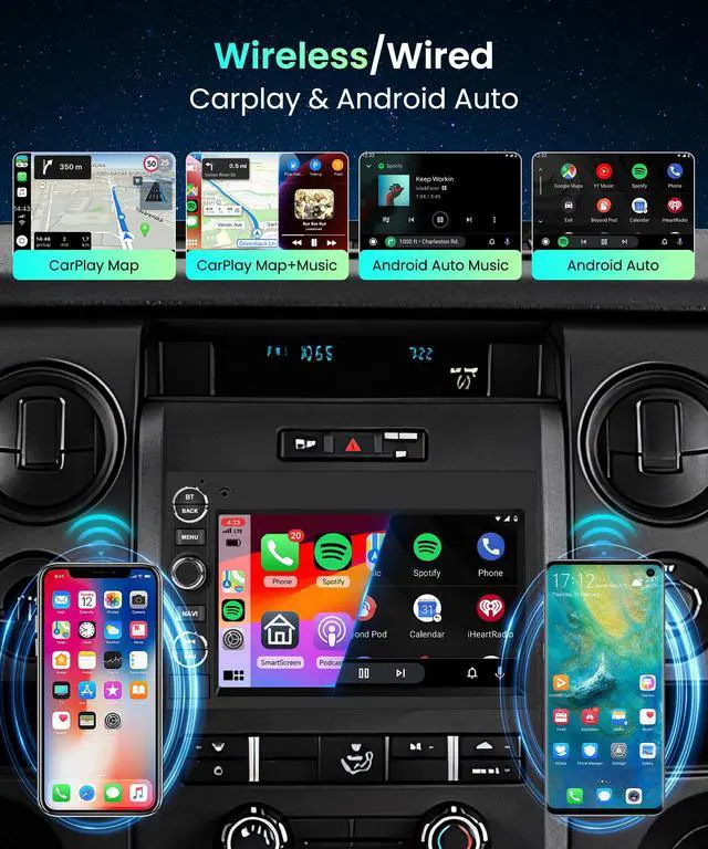Alt view image 5 of 7 - Car Stereo for Ford F150 F250 F350 E250 E350 Fusion Edge Explorer | Radio with 7inch Touchscreen Wireless CarPlay Android Auto Bluetooth GPS FM/RDS SWC DAB+ OBD2 Backup Camera 2G+64G WiFi