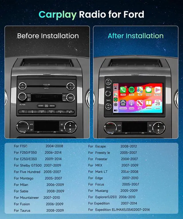 Alt view image 2 of 7 - Car Stereo for Ford F150 F250 F350 E250 E350 Fusion Edge Explorer | Radio with 7inch Touchscreen Wireless CarPlay Android Auto Bluetooth GPS FM/RDS SWC DAB+ OBD2 Backup Camera 2G+64G WiFi