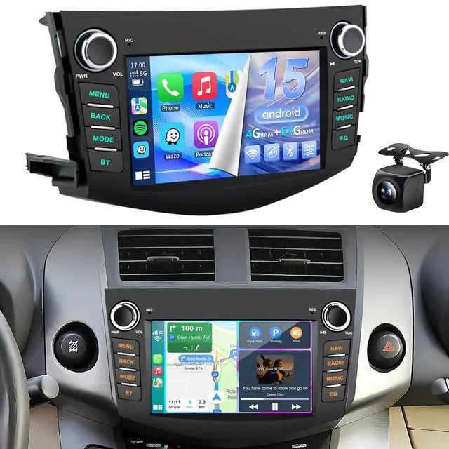Alt view image 2 of 7 - 4+64G Car Radio Stereo for Toyota RAV4 2006 2007 2008 2009 2010 2011 2012 Wireless CarPlay Android Auto, 7'' Touchscreen Stereo, GPS Navi WiFi, Backup Camera, FM Physical Button Knob