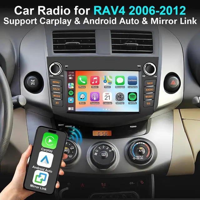 Alt view image 4 of 7 - 4+64G Car Radio Stereo for Toyota RAV4 2006 2007 2008 2009 2010 2011 2012 Wireless CarPlay Android Auto, 7'' Touchscreen Stereo, GPS Navi WiFi, Backup Camera, FM Physical Button Knob